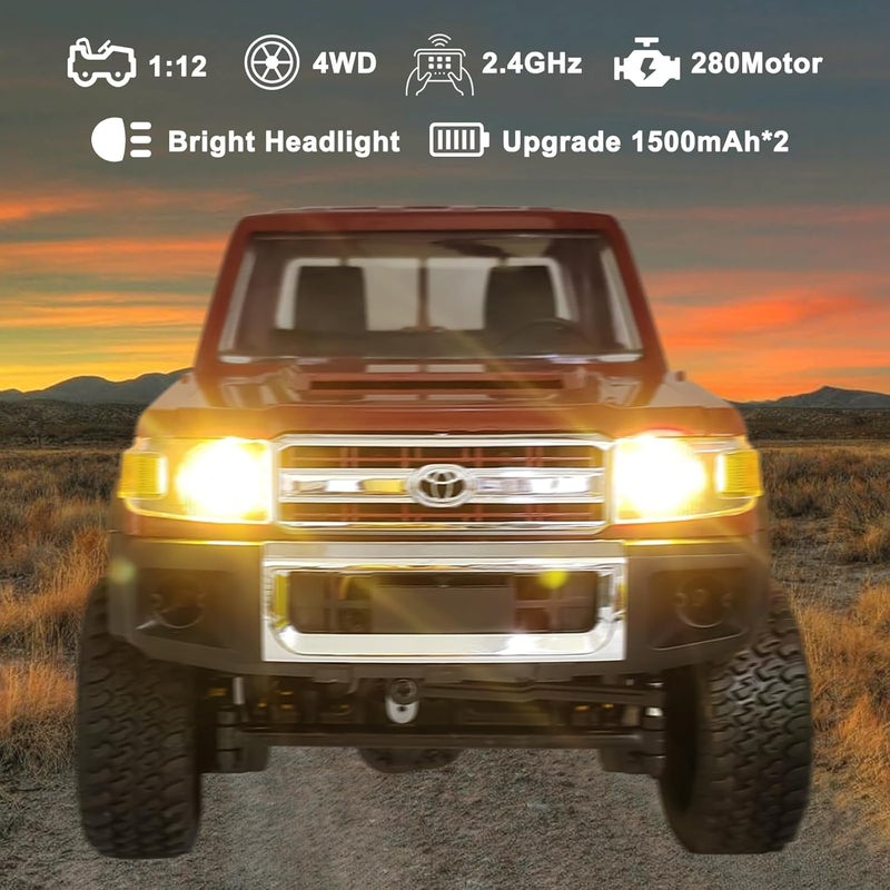 Skymaker MN82 RC Crawler 1/12 RC Truck 4x4 Toyota LC79 Remote Control Car 2.4GHz Off Road RC Car with Metal Drive Shaft & Two 1500mAh Battery RTR Vehicle for RC Hobby Adult Red - Image 3